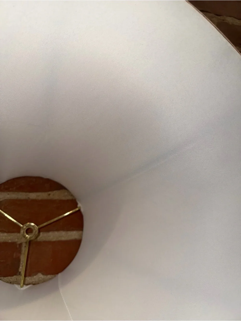 Vintage Neutral Beige Fabric Bell Lamp Shade with Brass Harp Victorian